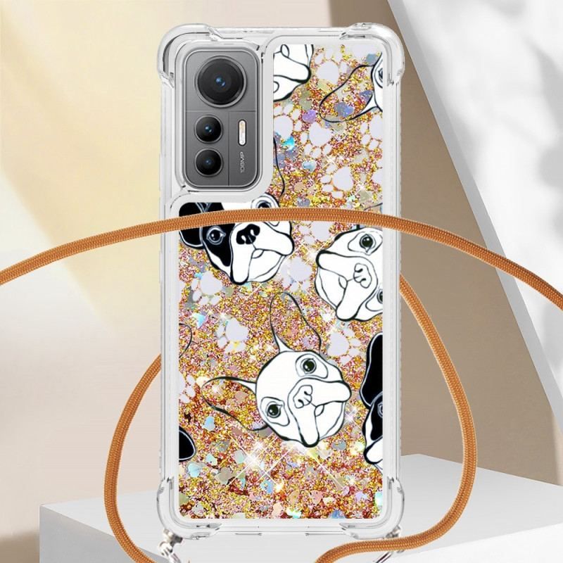 Coque Xiaomi 12 Lite à Cordon Paillettes Chiens