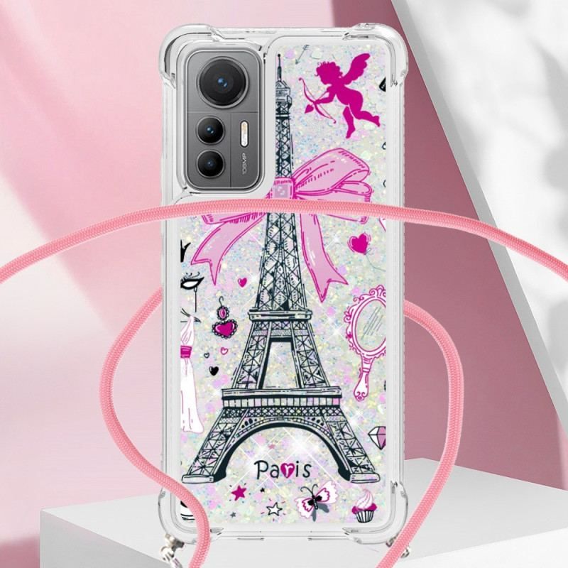 Coque Xiaomi 12 Lite à Cordon Paillettes Tour Eiffel