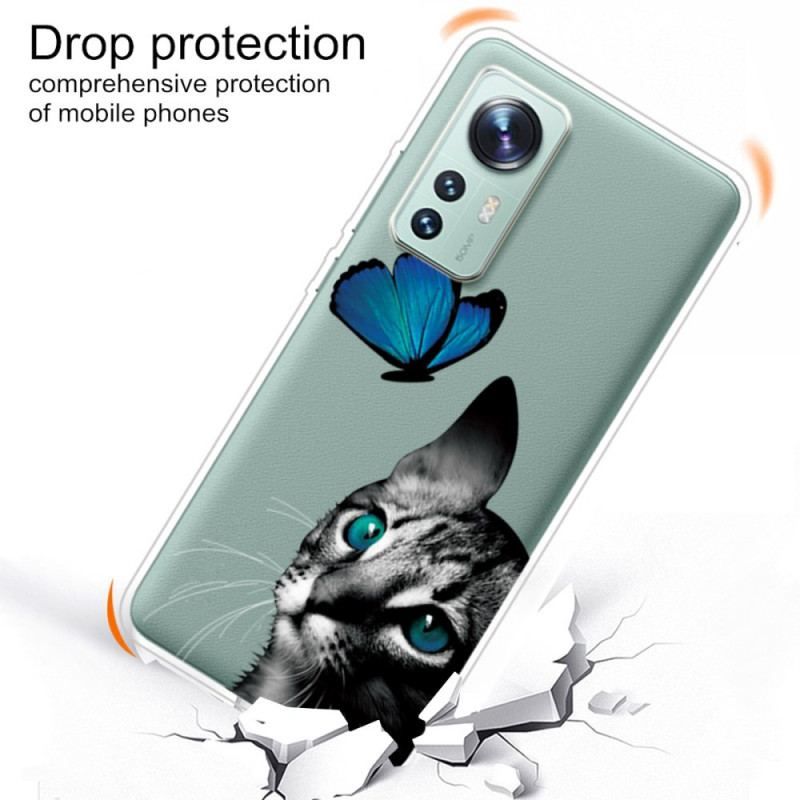 Coque Xiaomi 12 Pro Silicone Chat et Papillon