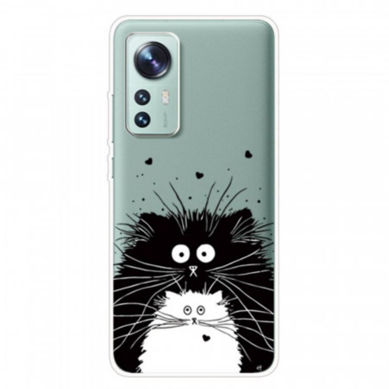 Coque Xiaomi 12 Pro Silicone Chats Noir et Blanc