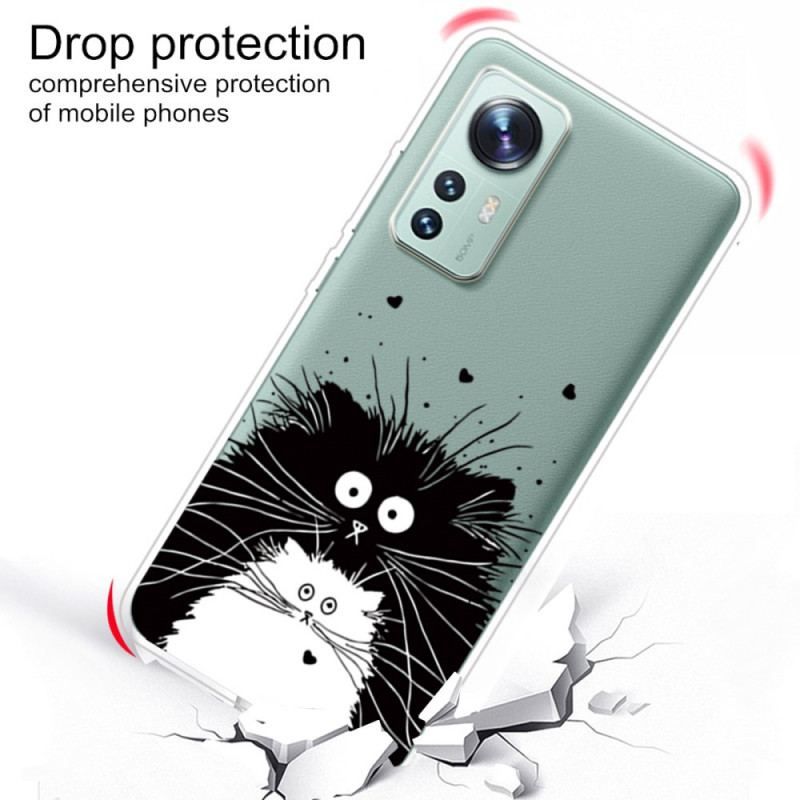 Coque Xiaomi 12 Pro Silicone Chats Noir et Blanc