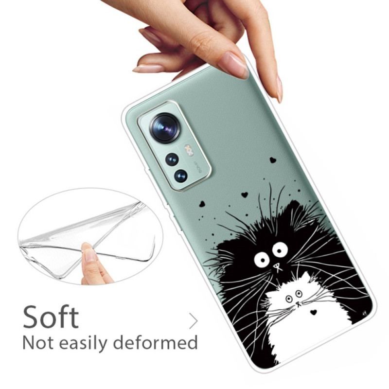 Coque Xiaomi 12 Pro Silicone Chats Noir et Blanc