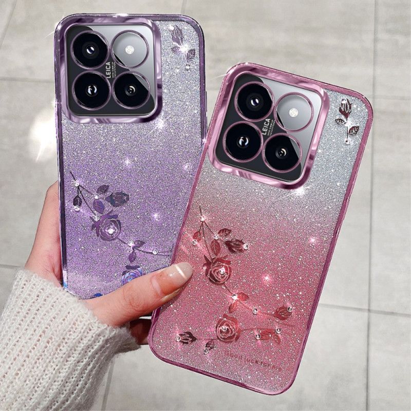 Coque Xiaomi 14T Pro Strass et Fleurs à Lanière