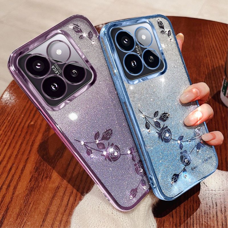 Coque Xiaomi 14T Pro Strass et Fleurs à Lanière