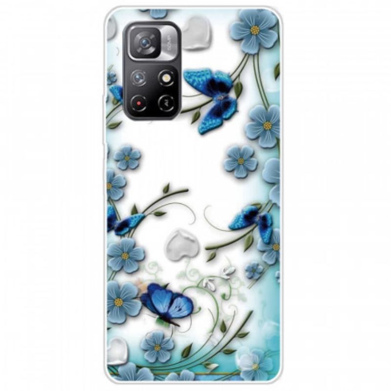 Coque Xiaomi Redmi Note 11 Pro Plus 5G Fleurs et Papillons Bleus