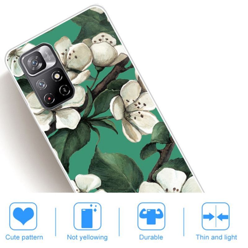 Coque Xiaomi Redmi Note 11 Pro Plus 5G Silicone Fleurs Blanches