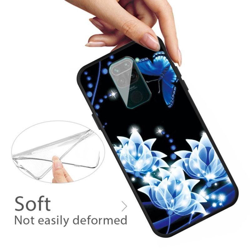 Coque Xiaomi Redmi Note 9 Papillon Et Fleurs Bleus