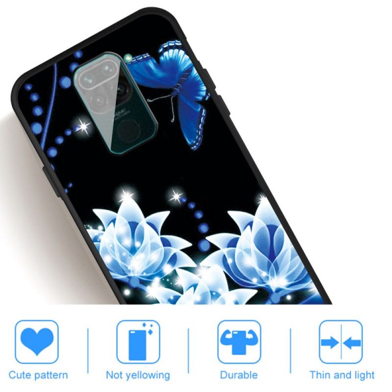 Coque Xiaomi Redmi Note 9 Papillon Et Fleurs Bleus