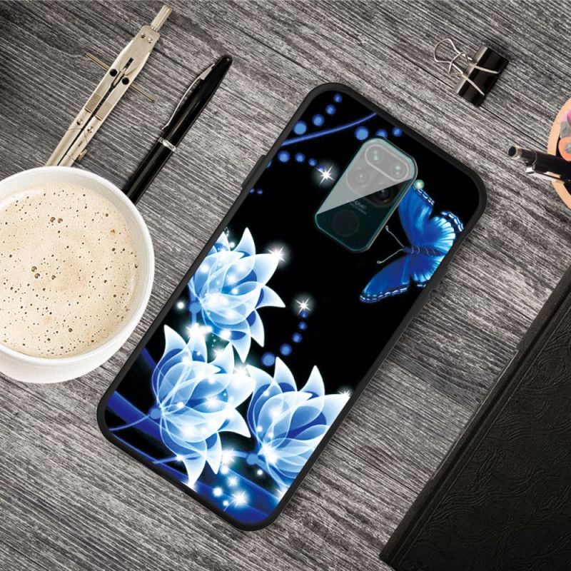 Coque Xiaomi Redmi Note 9 Papillon Et Fleurs Bleus