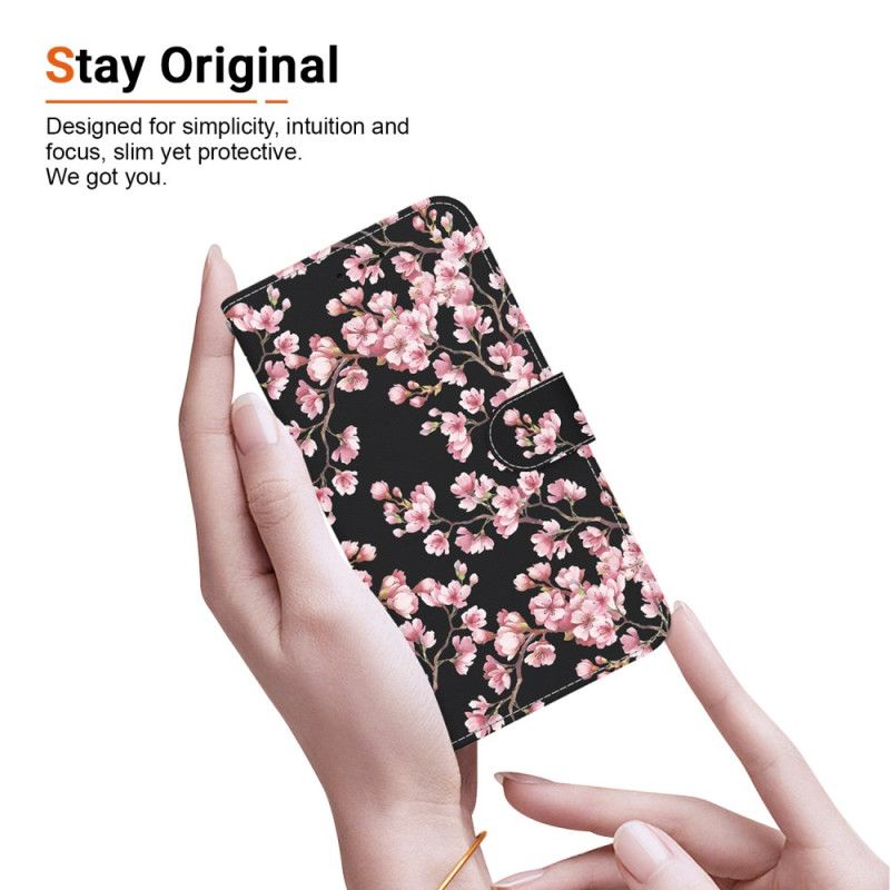 Housse Pour Xiaomi Redmi Note 13 Pro 4G / Poco M6 Pro 4G Fleurs de Prunier à Lanière