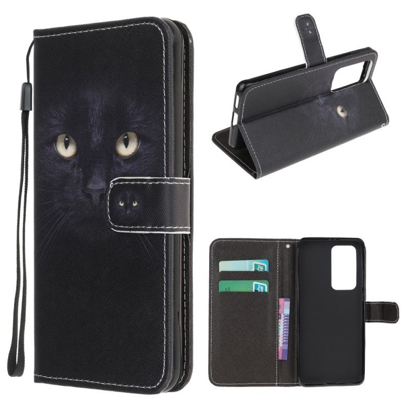 Housse Xaiomi Mi 10t / 10t Pro Yeux De Chat Noir À Lanière