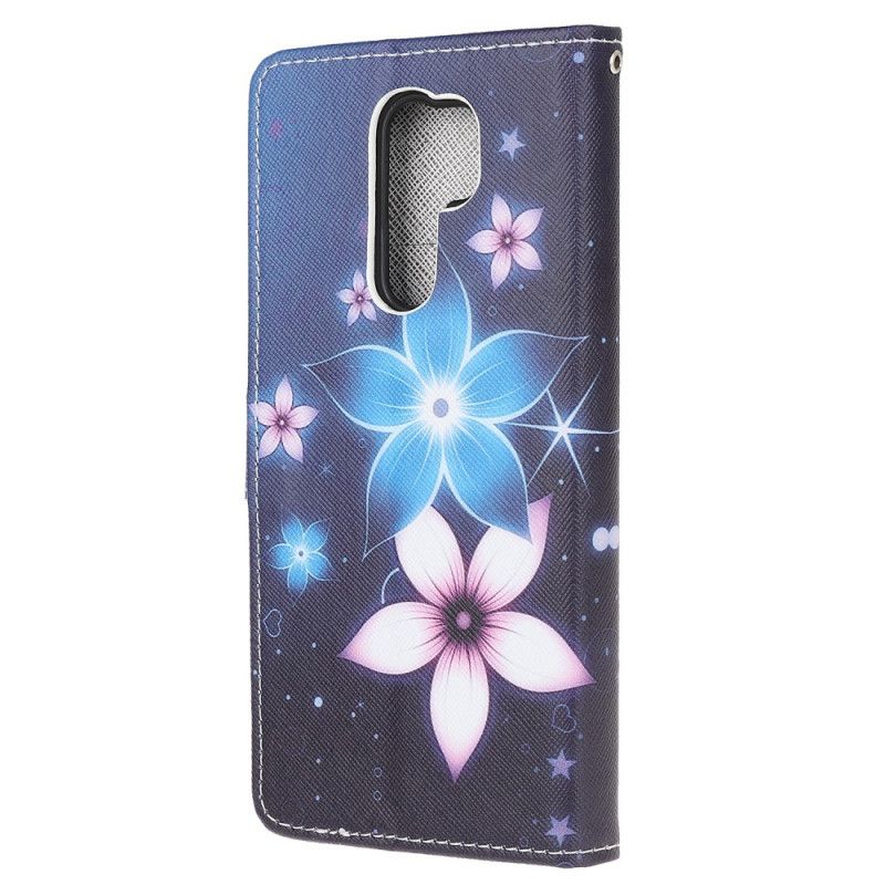 Housse Xaiomi Redmi 9 Fleurs Lunaires À Lanière