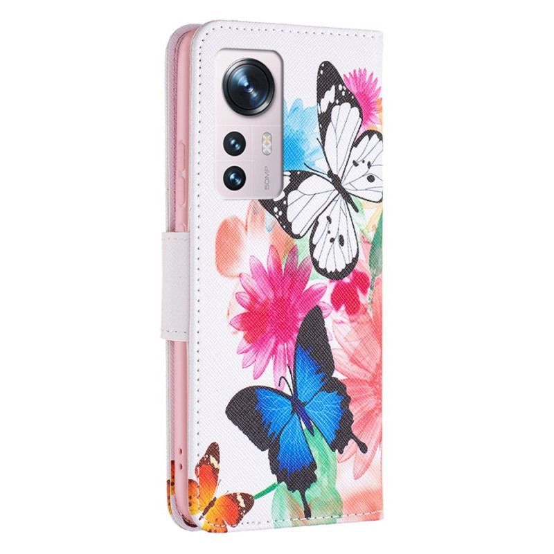 Housse  Xiaomi 12 / 12X  Papillons et Fleurs Peints