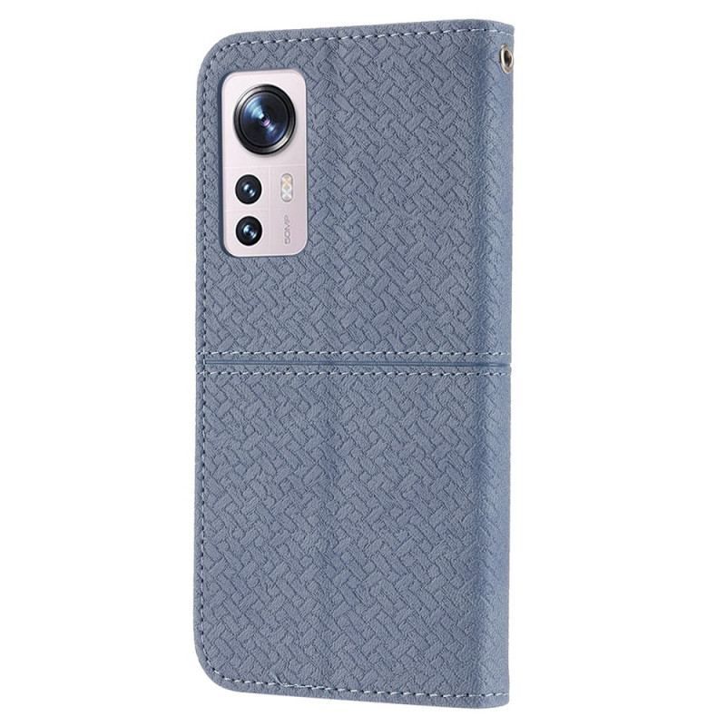 Housse Xiaomi 12 Pro Style Cuir Tissée à Lanière