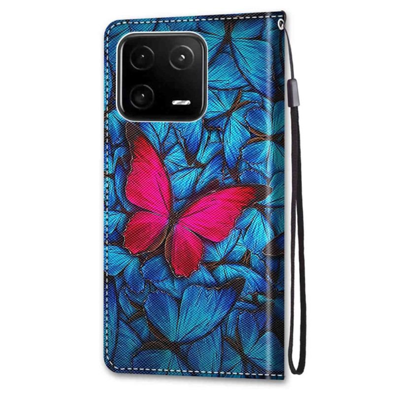 Housse Xiaomi 13 Papillon Rouge Sur Fond Bleu