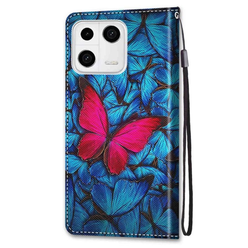 Housse Xiaomi 13 Papillon Rouge Sur Fond Bleu