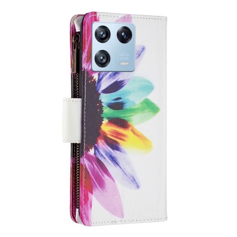 Housse Xiaomi 13 Pro Poche Zippée Fleur