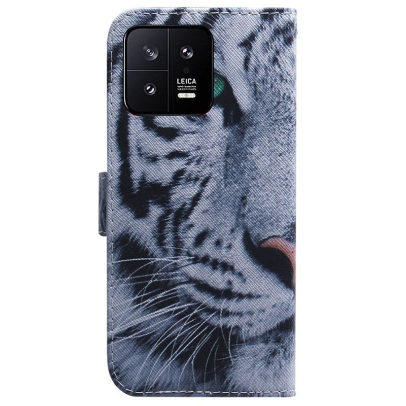 Housse Xiaomi 13 Tigre Blanc à Lanière