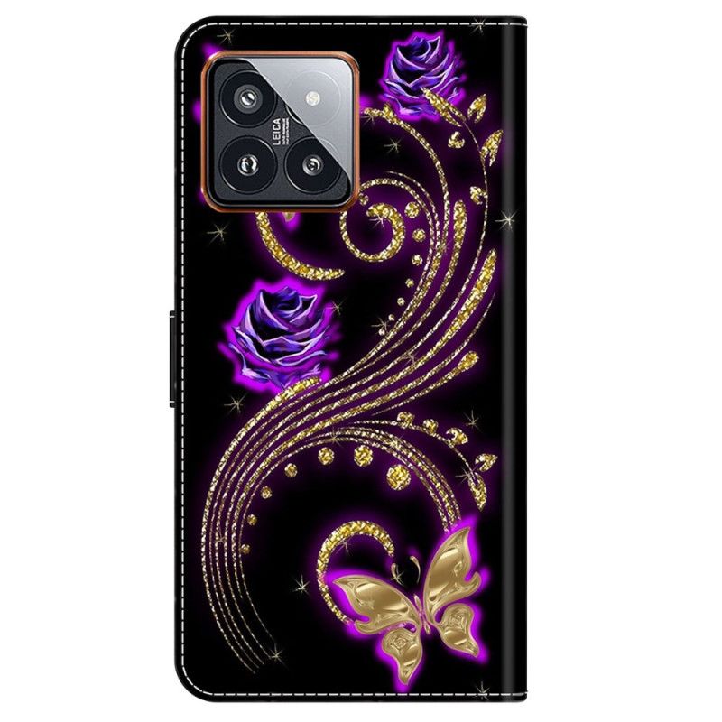 Housse Xiaomi 14 Pro Fleurs Violettes et Papillons