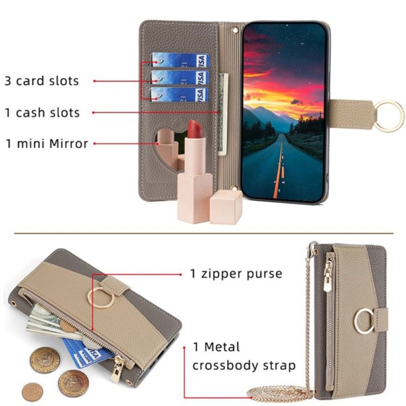 Housse Xiaomi 14 Pro Miroir de Maquillage et Chaîne Bandoulière