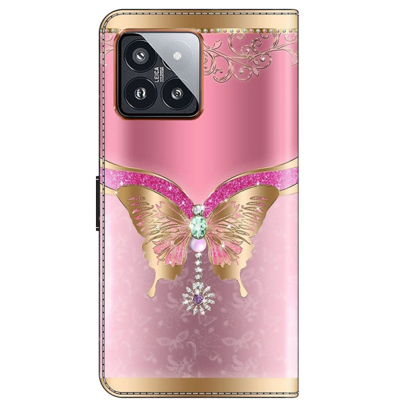 Housse Xiaomi 14 Pro Papillon Rose et Or