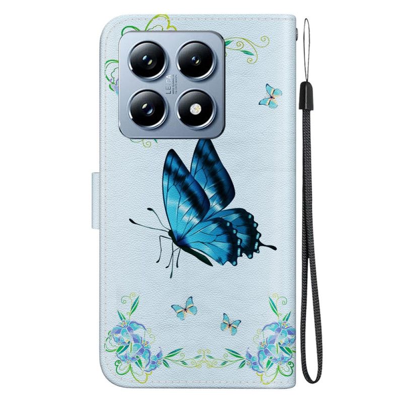 Housse Xiaomi 14T Papillon bleu et fleurs