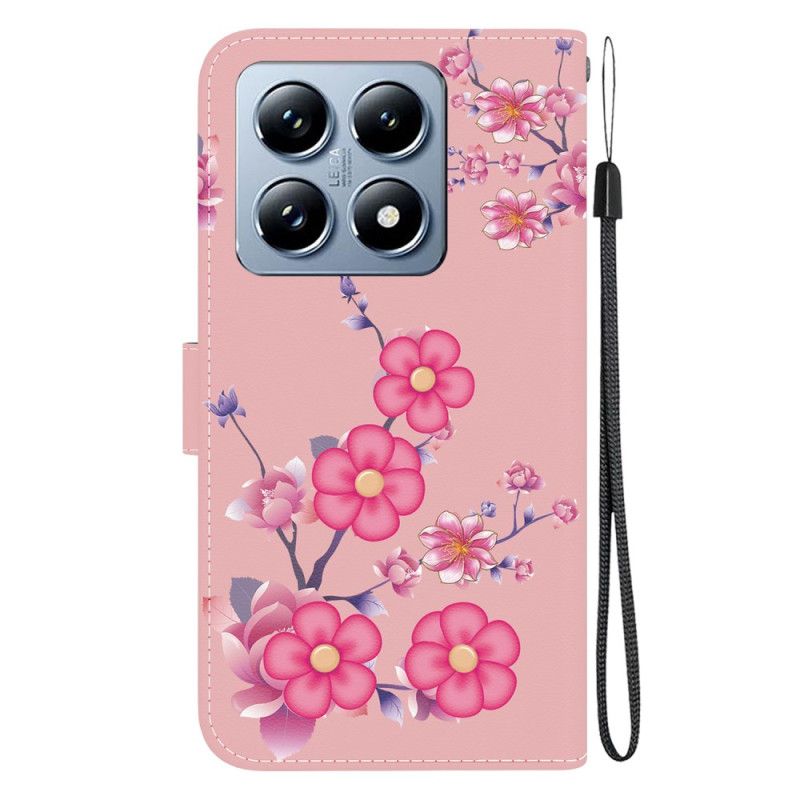 Housse Xiaomi 14T Pro Motif Sakura à Lanièr