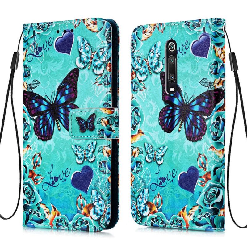 Étui Housse Xiaomi Mi 9t / Mi 9t Pro Love Butterflies À Lanière