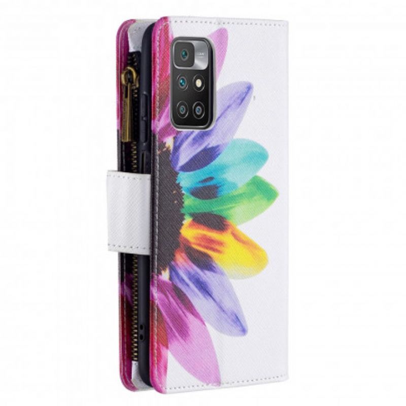 Housse Xiaomi Redmi 10 Poche Zippée Fleur