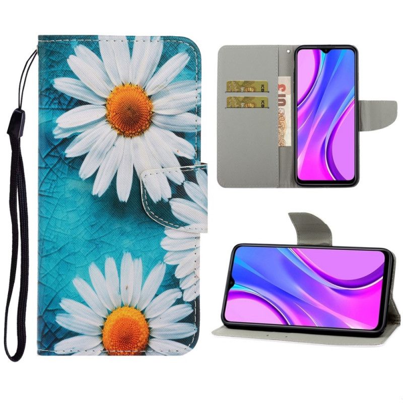 Housse Xiaomi Redmi 9c Marguerites À Lanière