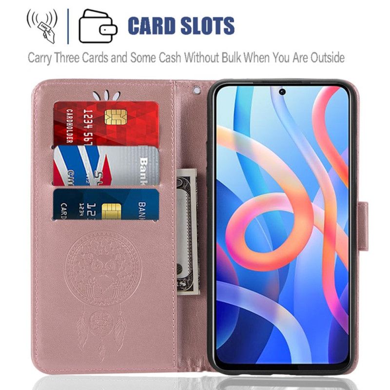 Housse Xiaomi Redmi Note 11 / Poco M4 Pro 5G Effet Cuir Attrape Rêves Hibou