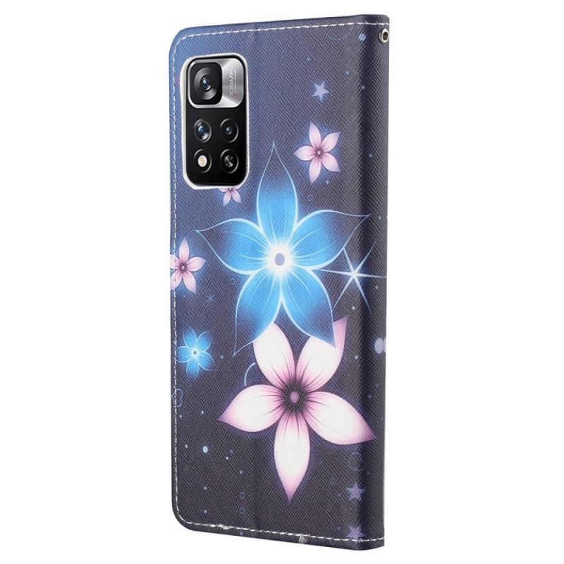 Housse Xiaomi Redmi Note 11 Pro / Note 11 Pro 5G Fleurs Lunaires à Lanière