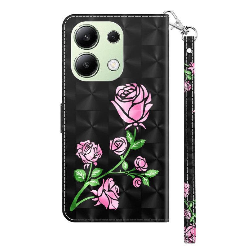 Housse Xiaomi Redmi Note 13 4G Fleurs Roses à Lanière