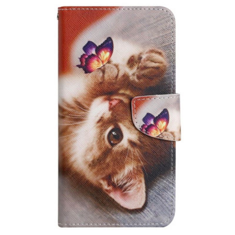 Housse Xiaomi Redmi Note 13 4G Papillon et Chat à Lanière