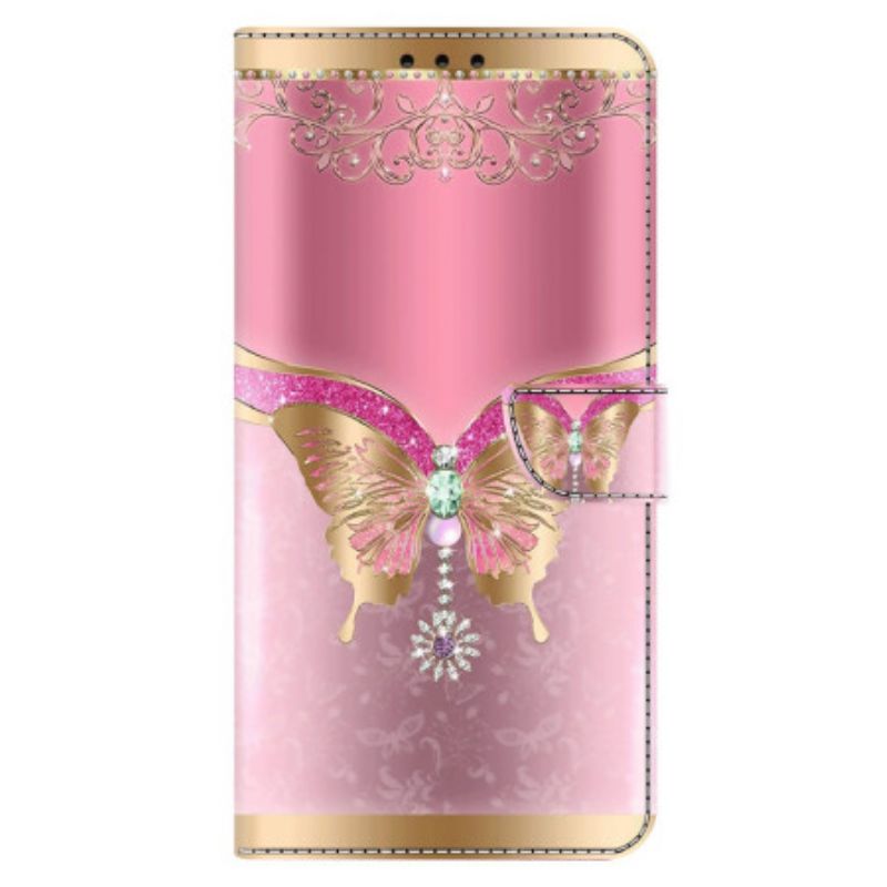 Housse Xiaomi Redmi Note 13 5G Papillon Rose et Doré