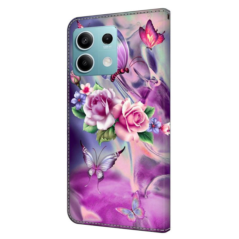 Housse Xiaomi Redmi Note 13 5G Papillons et Fleurs Violets