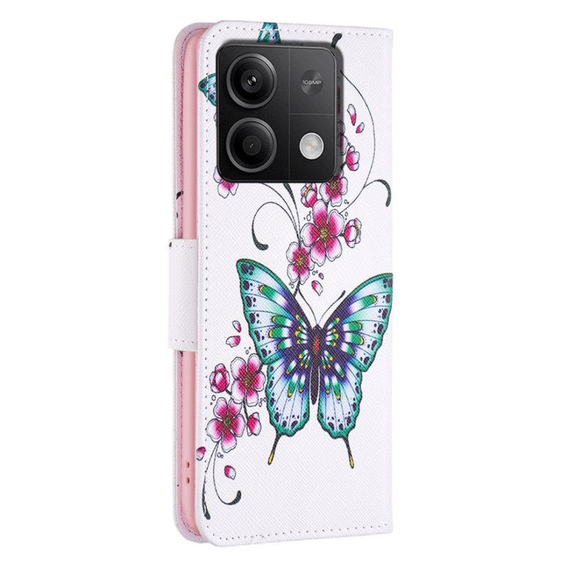 Housse Xiaomi Redmi Note 13 5G Pêche Fleurissante et Papillons