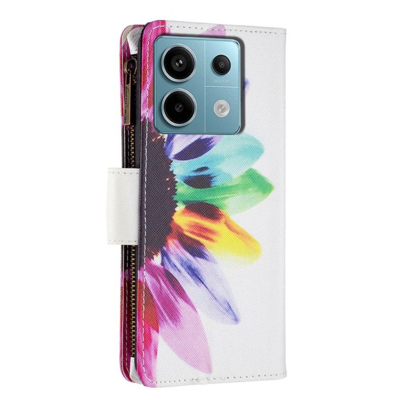 Housse Xiaomi Redmi Note 13 Pro 4G / Poco M6 Pro 4G Portefeuille Fleur Aquarelle à Lanière