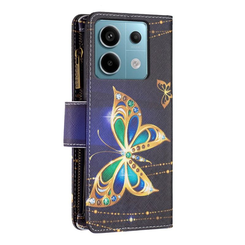 Housse Xiaomi Redmi Note 13 Pro 4G / Poco M6 Pro 4G Portefeuille Papillon Strass à Lanière