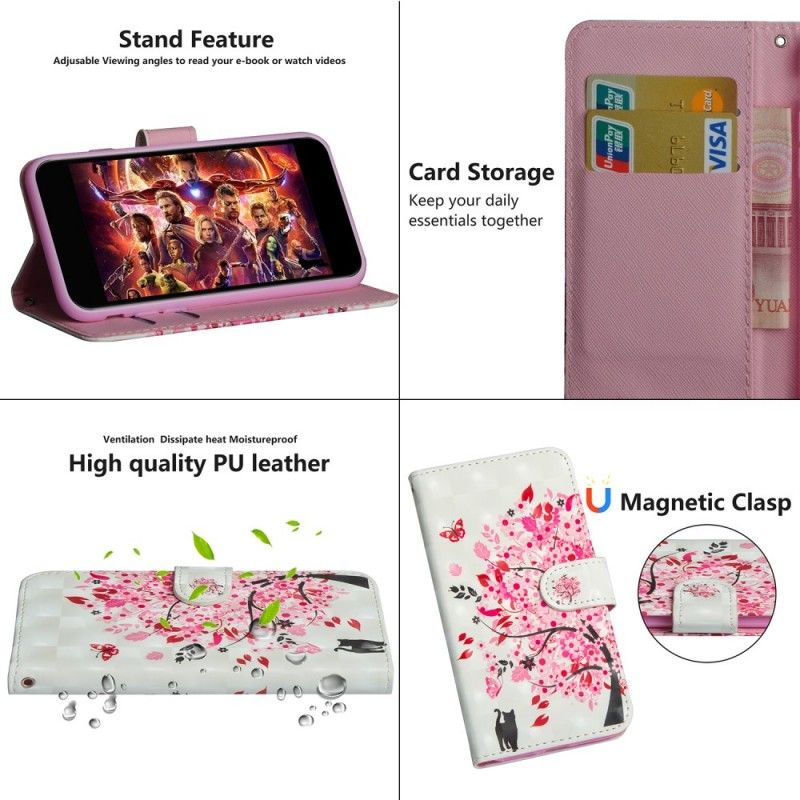 Housse Xiaomi Redmi Note 7 Arbre Rose Et Chat Noir